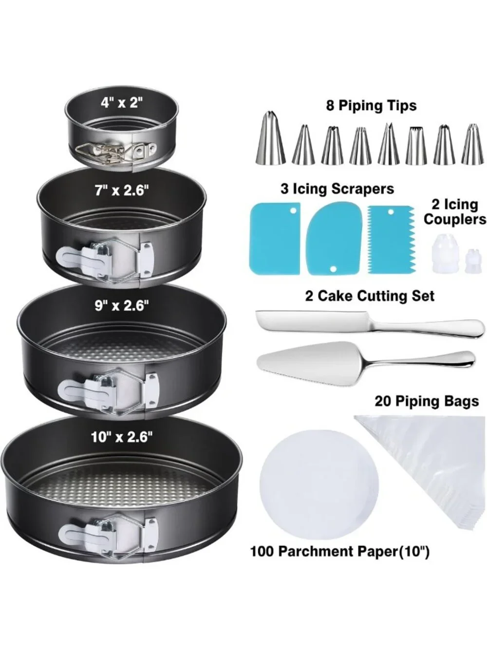 139PCS Non-Stick Springform Cake Pan Set + Decorating Tools & Accessories